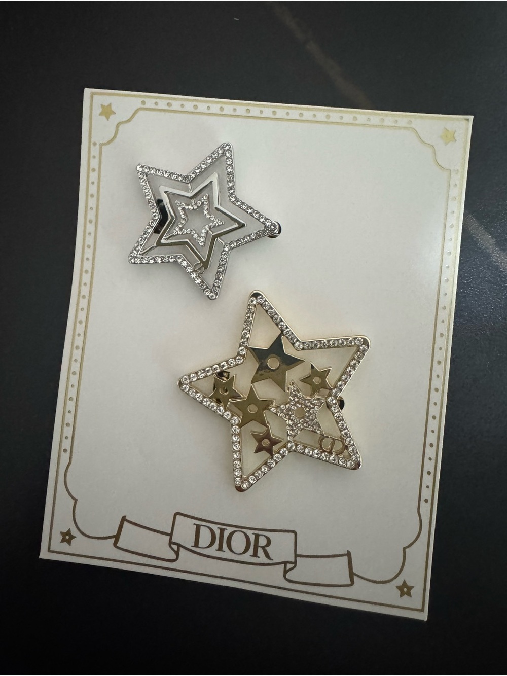 Dior Star Rhinestone Hair Clips - Silver & Gold Accents